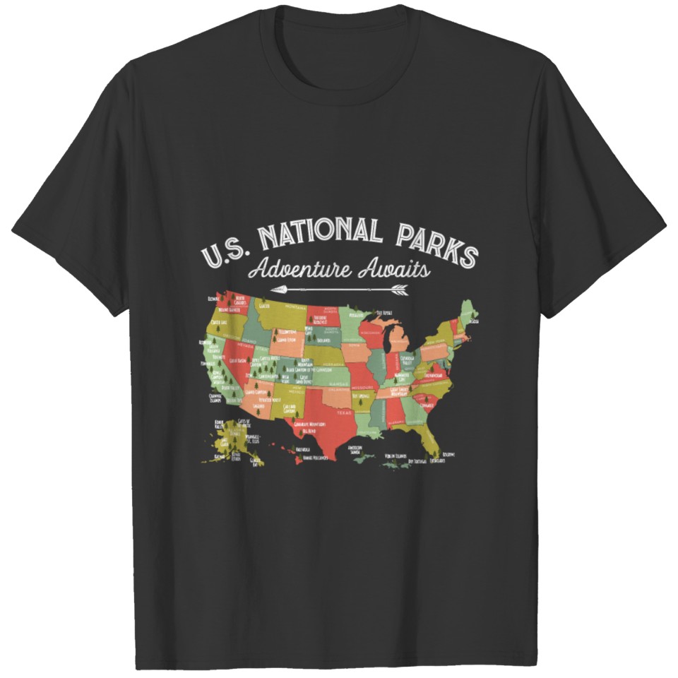 National Parks Map Camping T Shirts Women Men Hiking