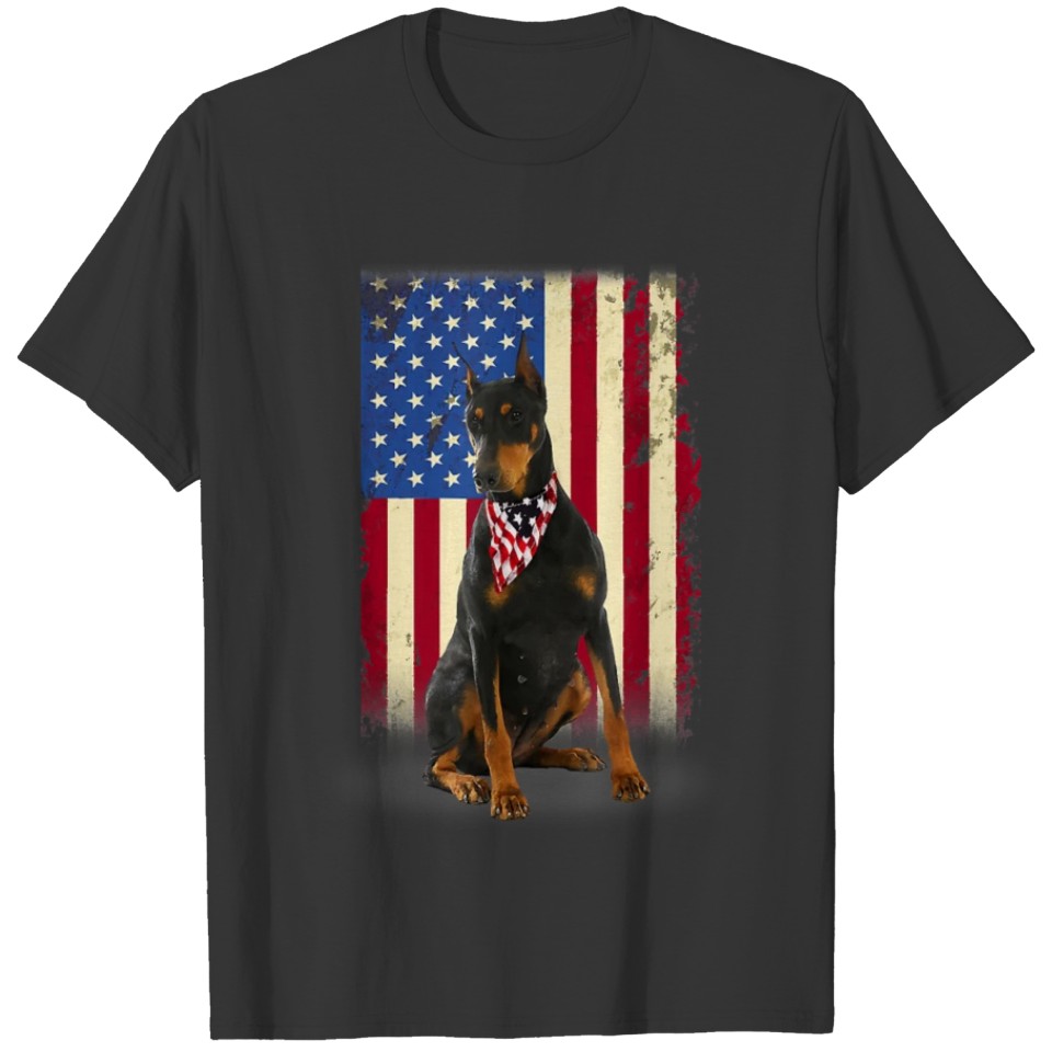 Dog American Flag Doberman Pinscher USA T-shirt
