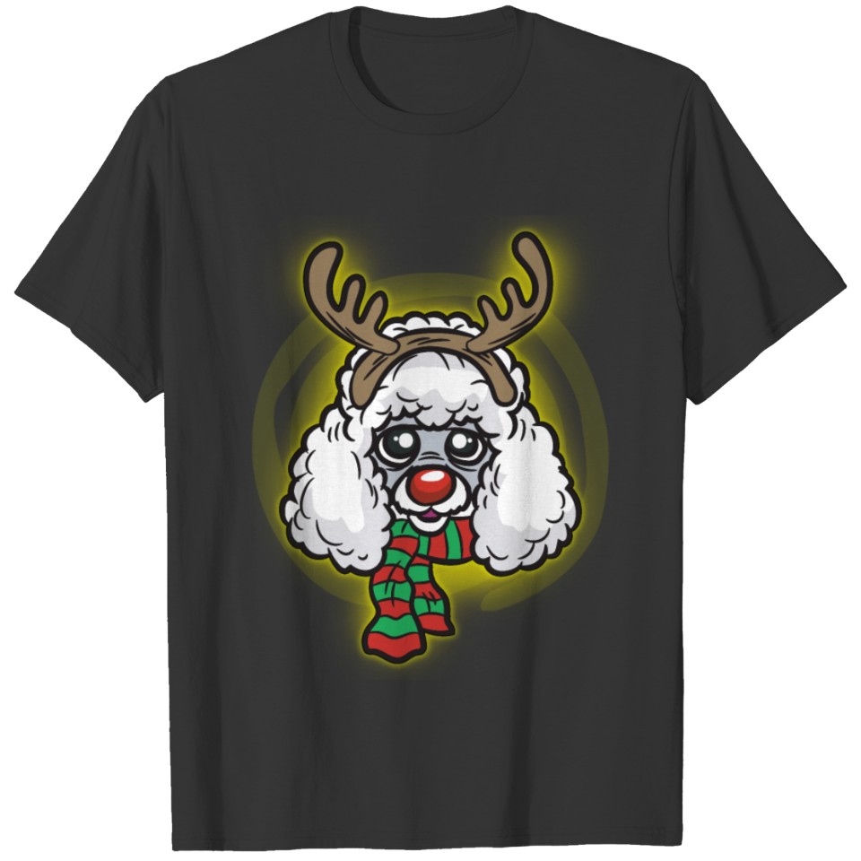 Reindeer Poodle Christmas Red Nose T-shirt