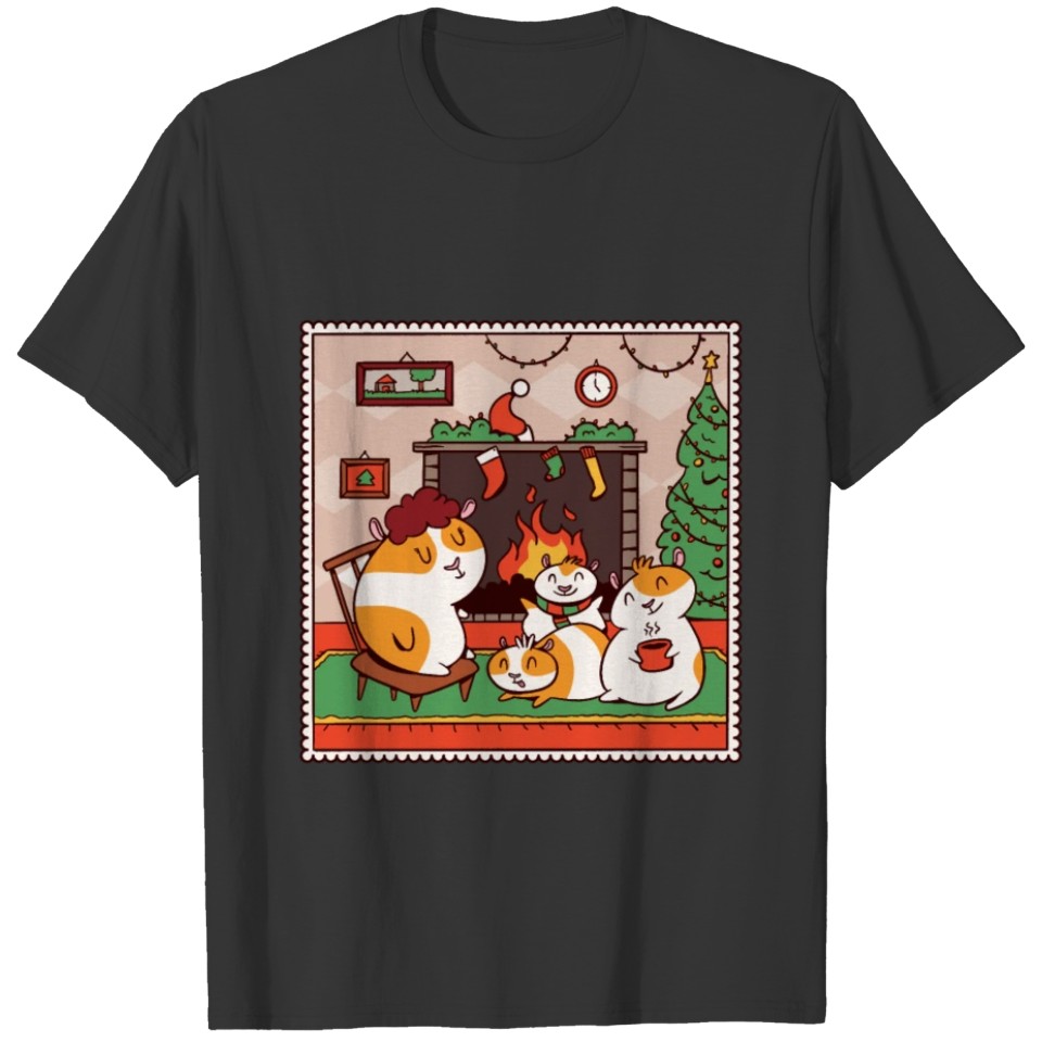 Guinea pig christmas family cartoon T-shirt