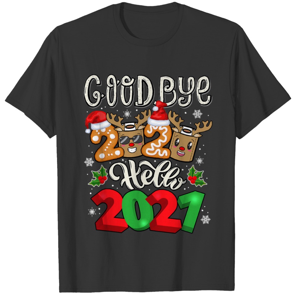 2021 Happy New Year Reindeer Face Mask Pajama Xmas T-shirt
