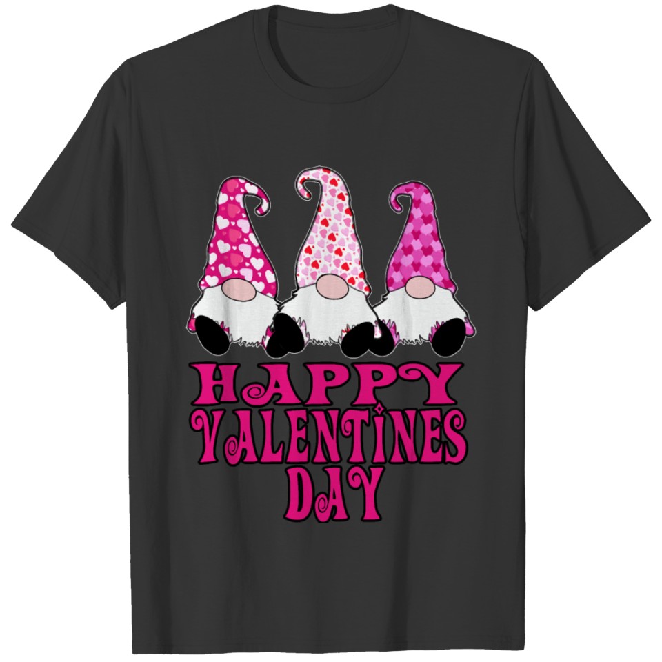 3 Pink Valentine Gnomes Cute Hearts Happy T Shirts