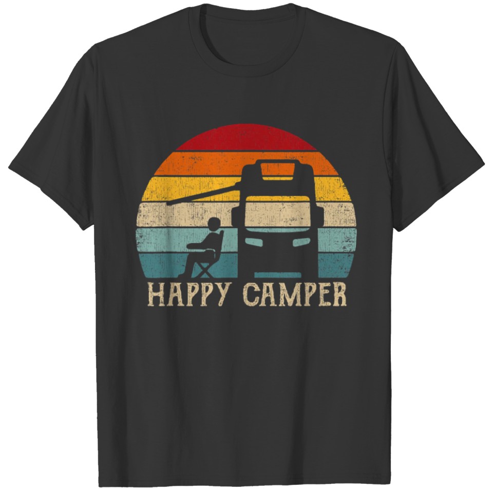 Happy Camper RV Camping T Shirts Men Women Retro Sun