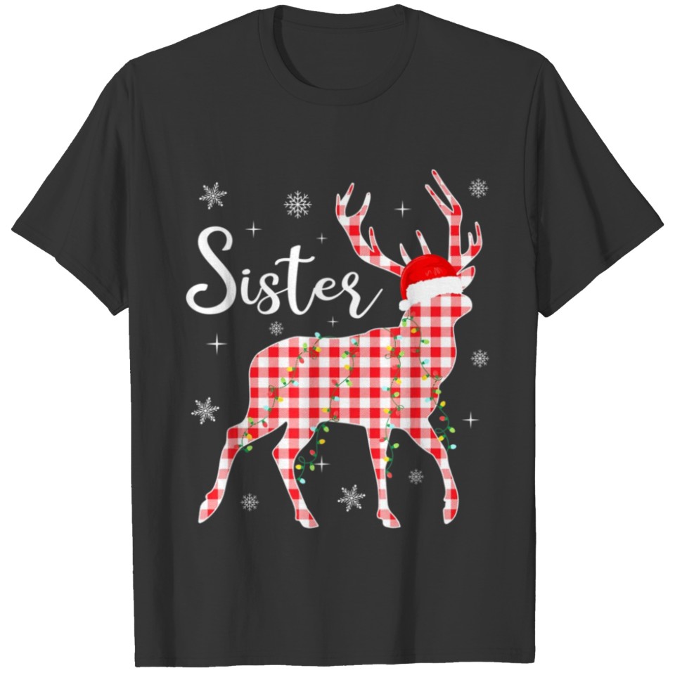 Christmas Red Plaid Sister Deer Lights Santa T Shirts