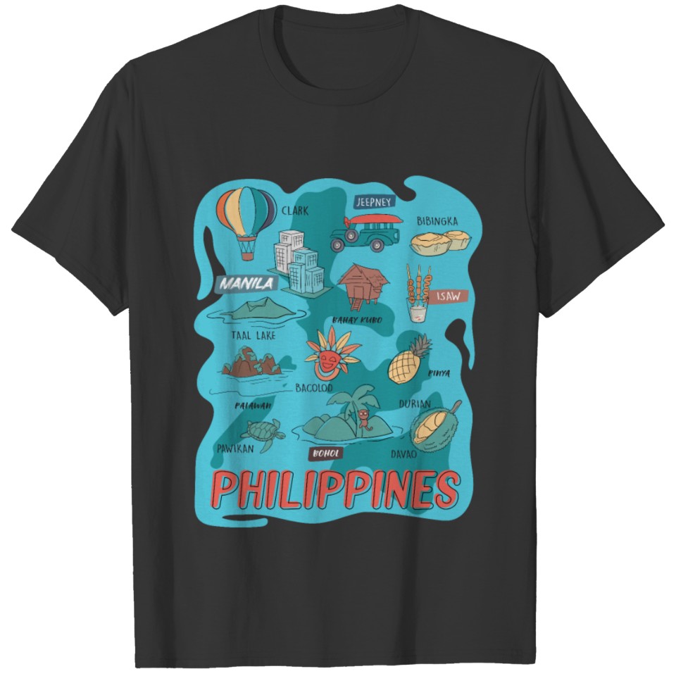 Philippines Attractions Map for Pinoys and Pinays T-shirt