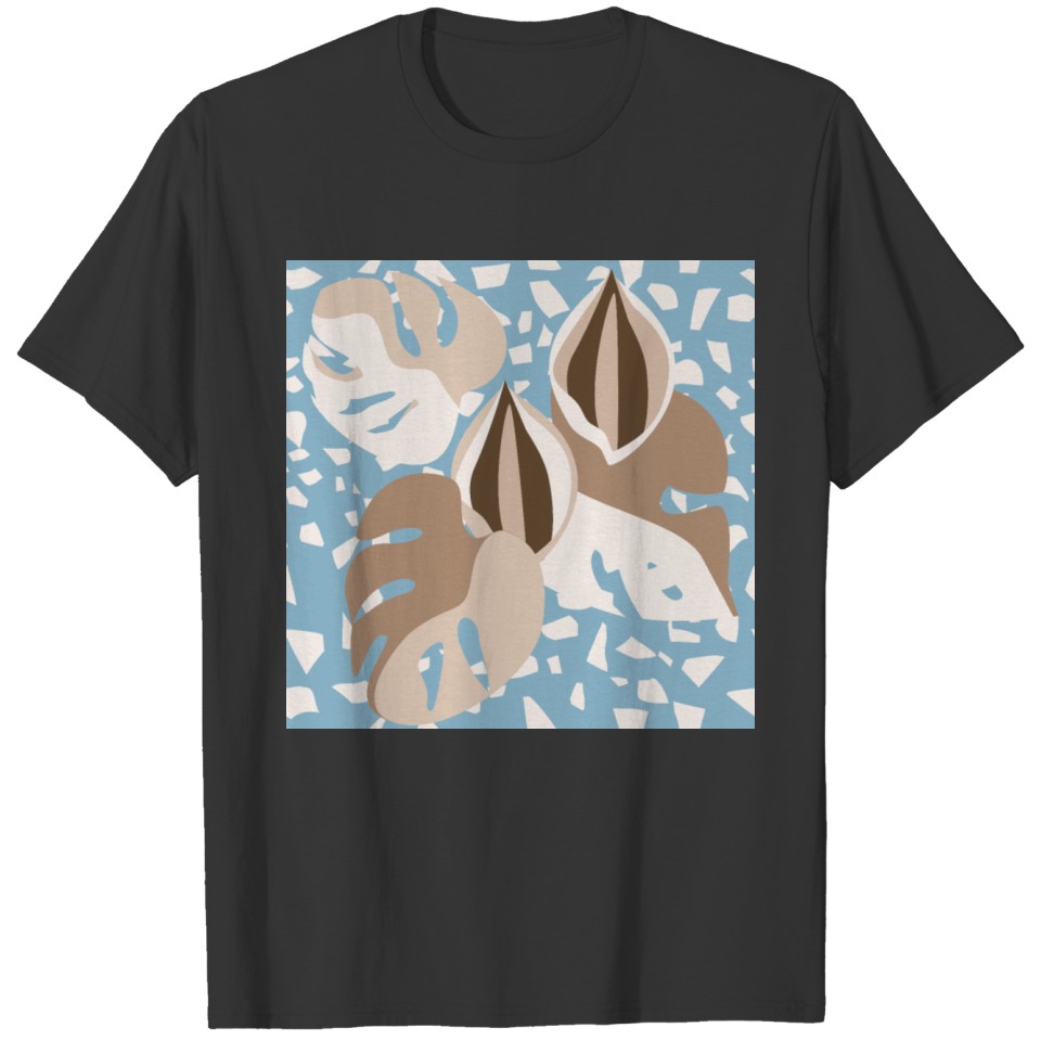 Terrazzo Style Tropical Monstera Leaves Blue T Shirts