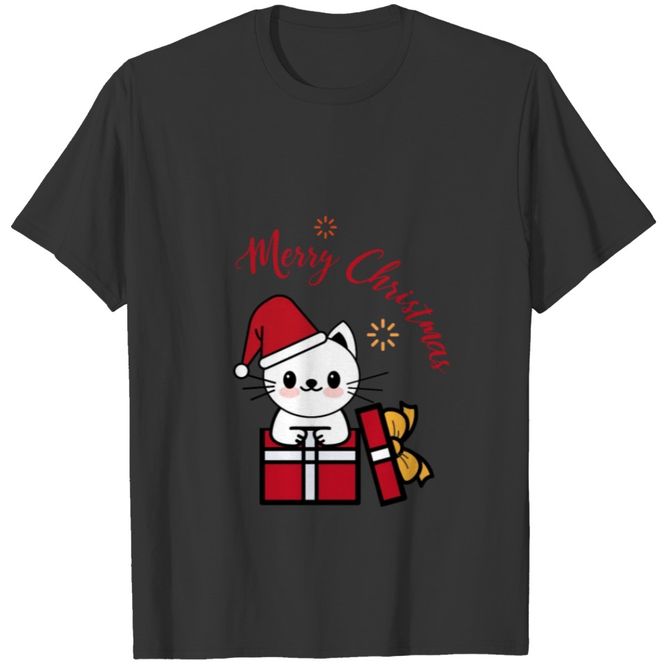 Merry Christmas white cat xmas gift T-shirt