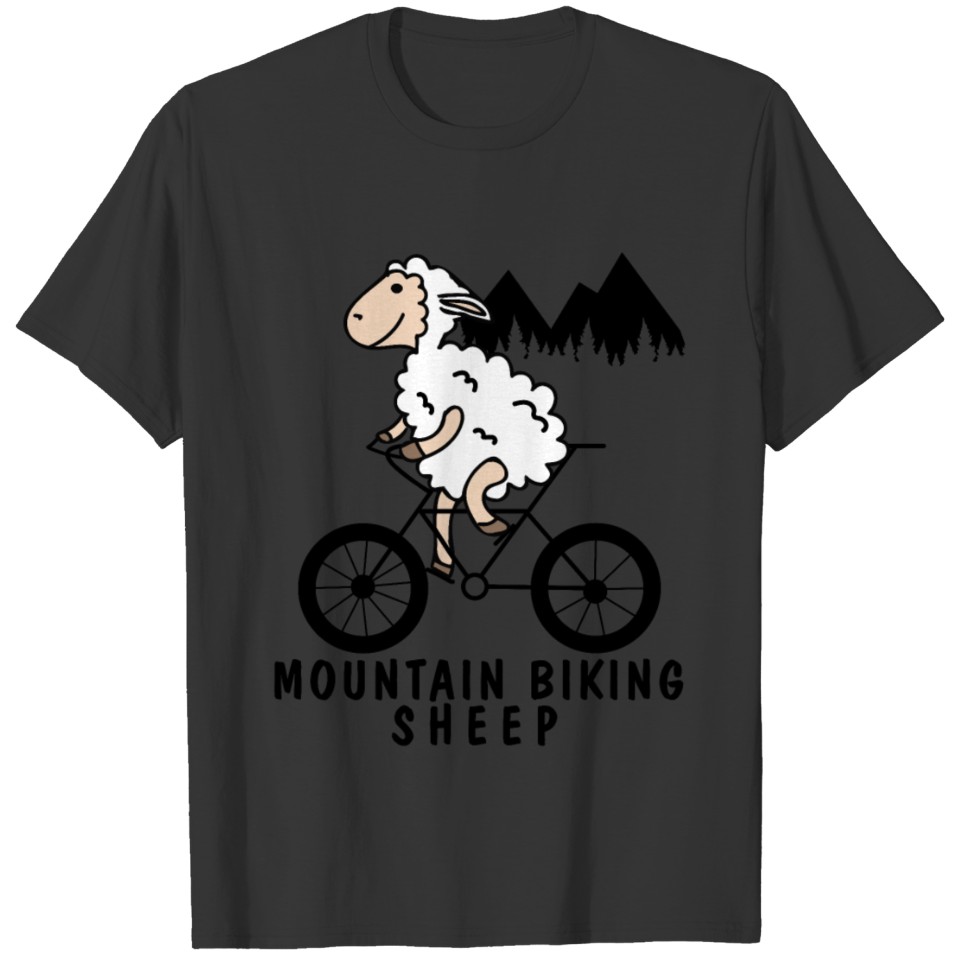 funny-cute-sheep-mountain-biking-in-town T-shirt