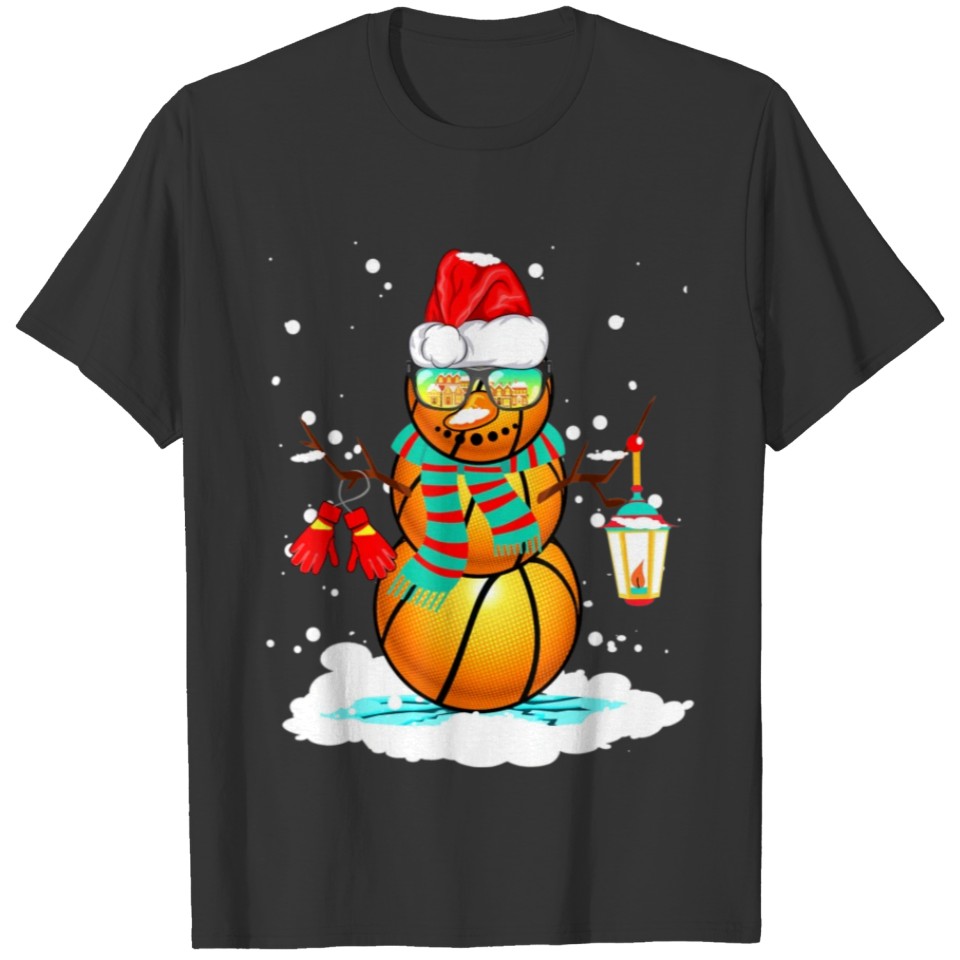 Basketball Snowman Santa Hat Sunglasses Funny T Shirts