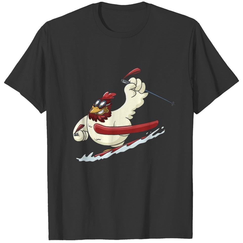 Funny chicken on ski aplin downhill T-shirt