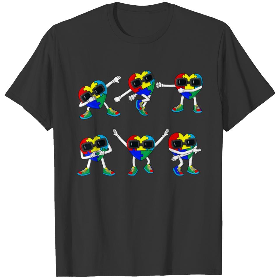 dancing hearts puzzle pieces autism boys girls T-shirt