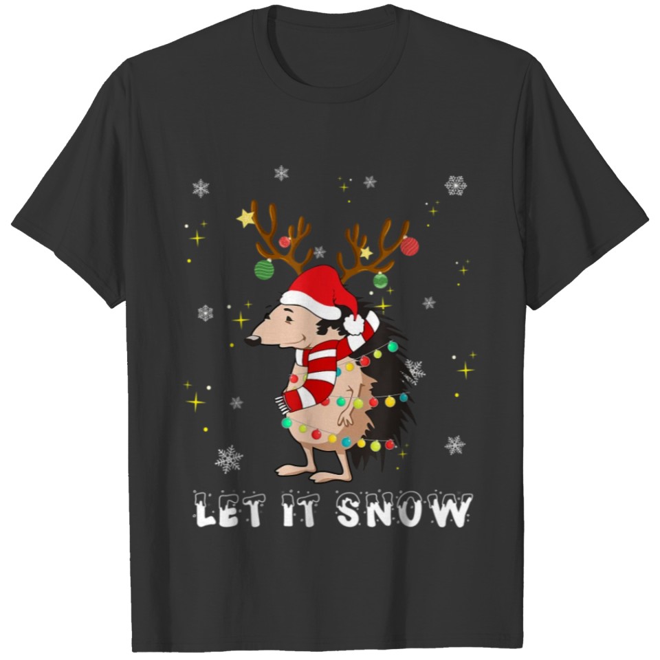 Hedgehog Let It Snow Christmas Dog Lights T-shirt