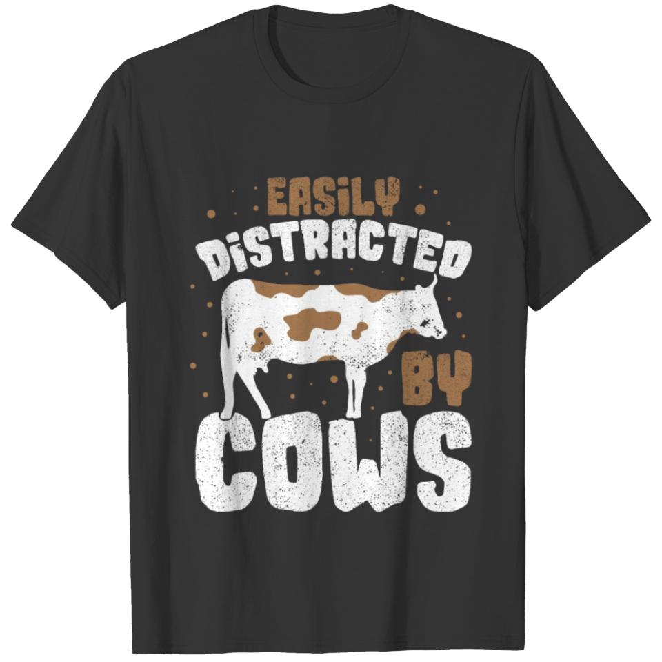 Easily Distracted By Cows Funny Cow Gift T-shirt