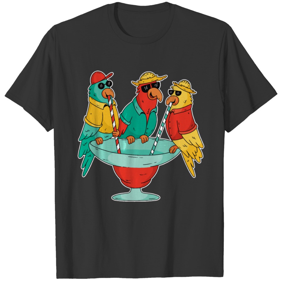 Funny Parrots Drinking Birds Hawaii Tropical Bird T Shirts