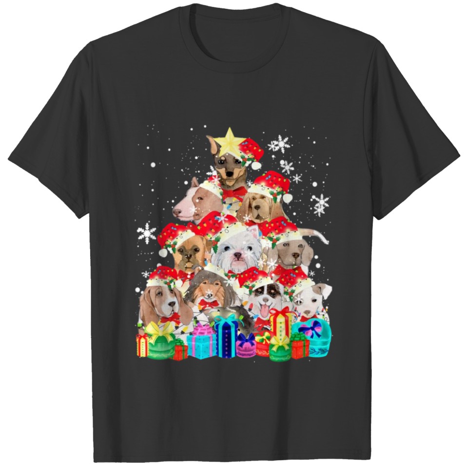Funny Dog Christmas Tree T Shirts