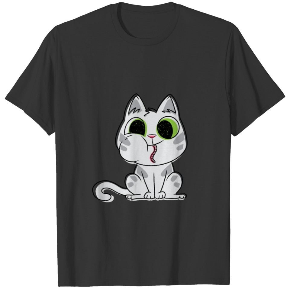 Funny cat cartoon cat eating rainworm T-shirt