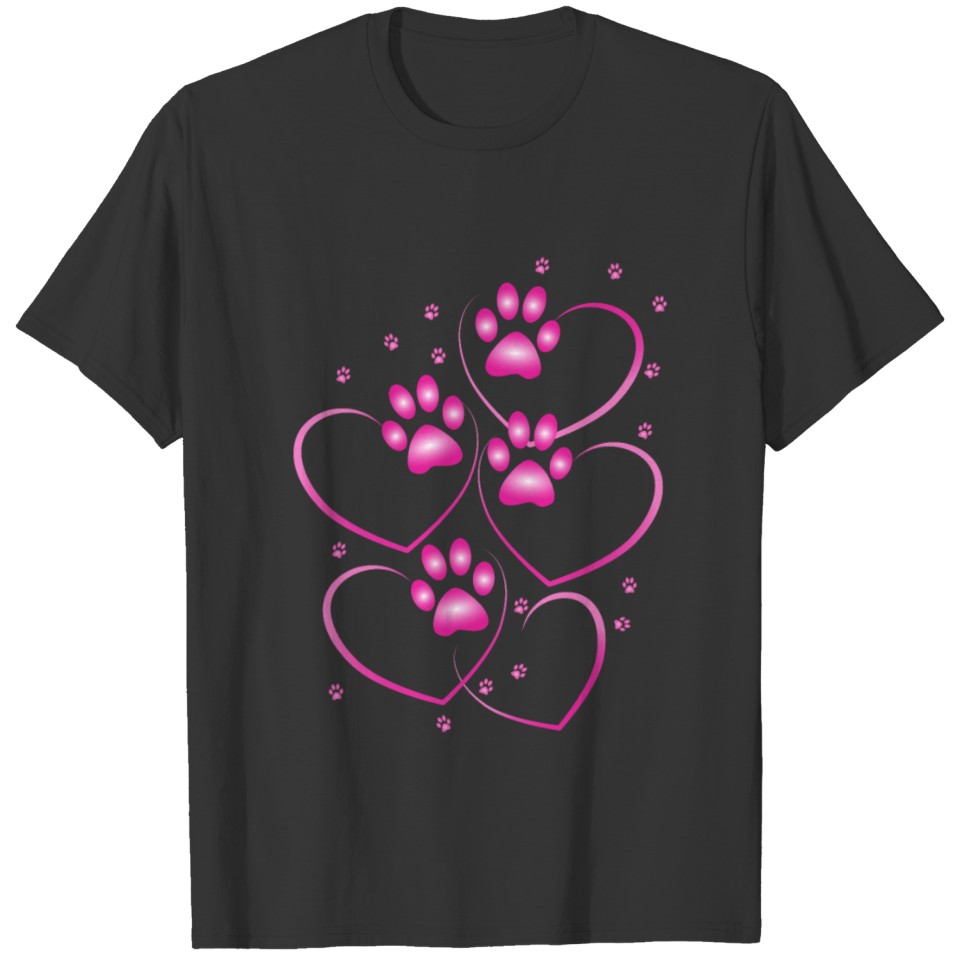 Hearts With Paws Of Dog Or Cat Animal Lovers T Shirts