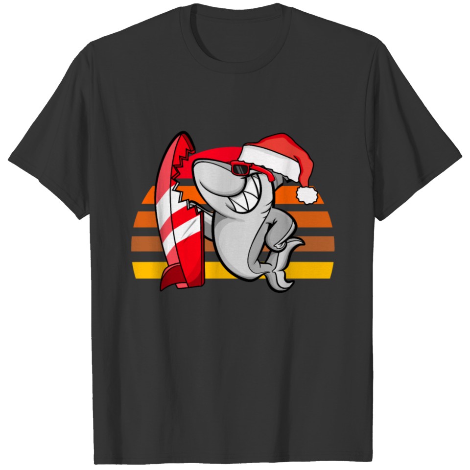 Shark surfer Christmas in sunset T-shirt