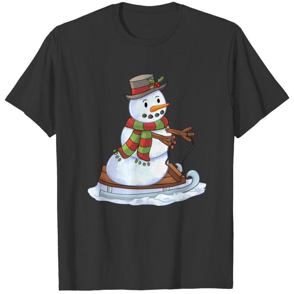Snow Man On Sled T-shirt