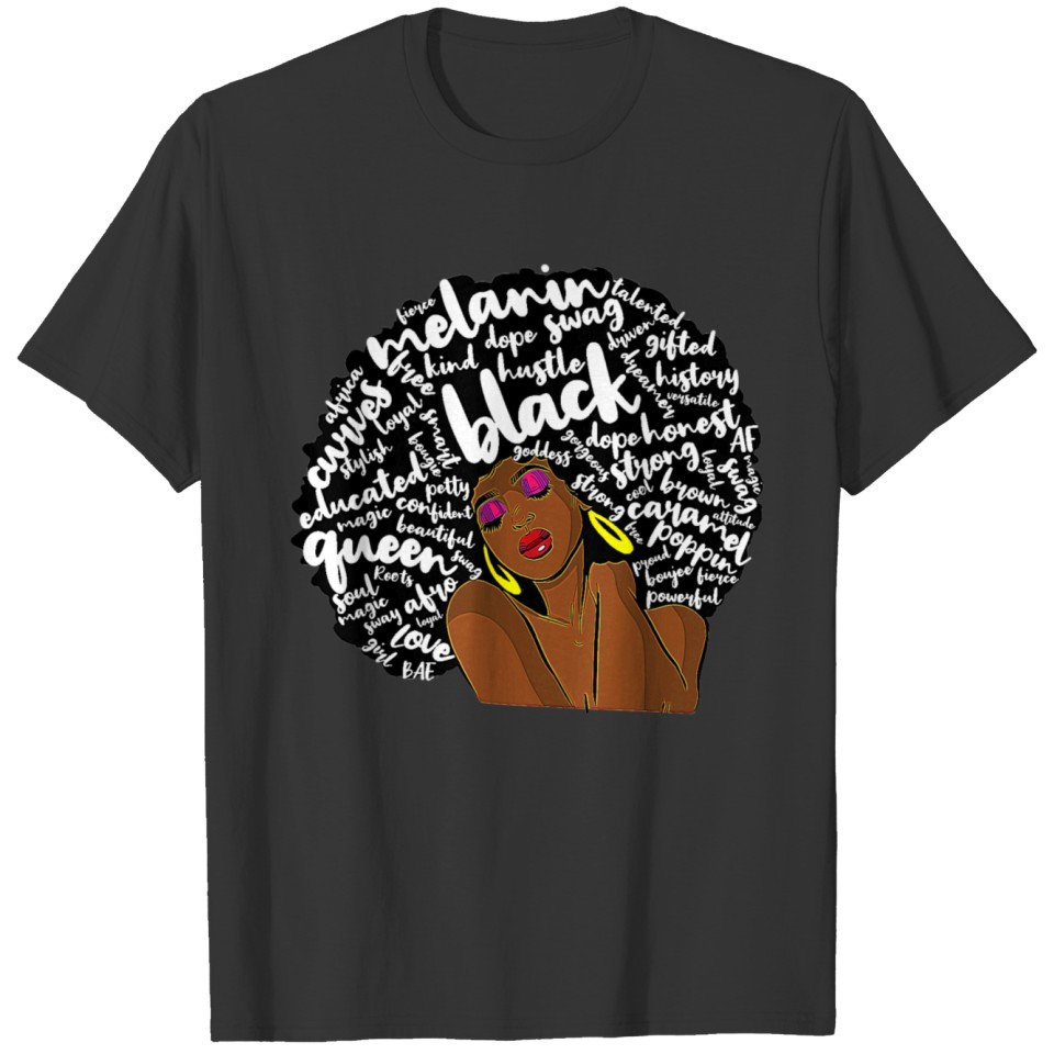 Proud Black History Month Woman Afro Word Art BAE T Shirts