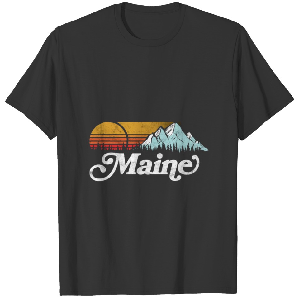 Retro Vibe Maine Vintage Mountains Sun Distressed T Shirts