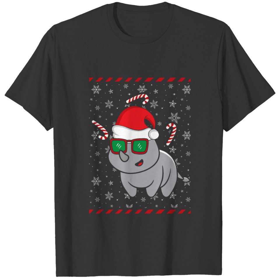 Christmas Rhinoceros Winter Candy Canes Cold T-shirt