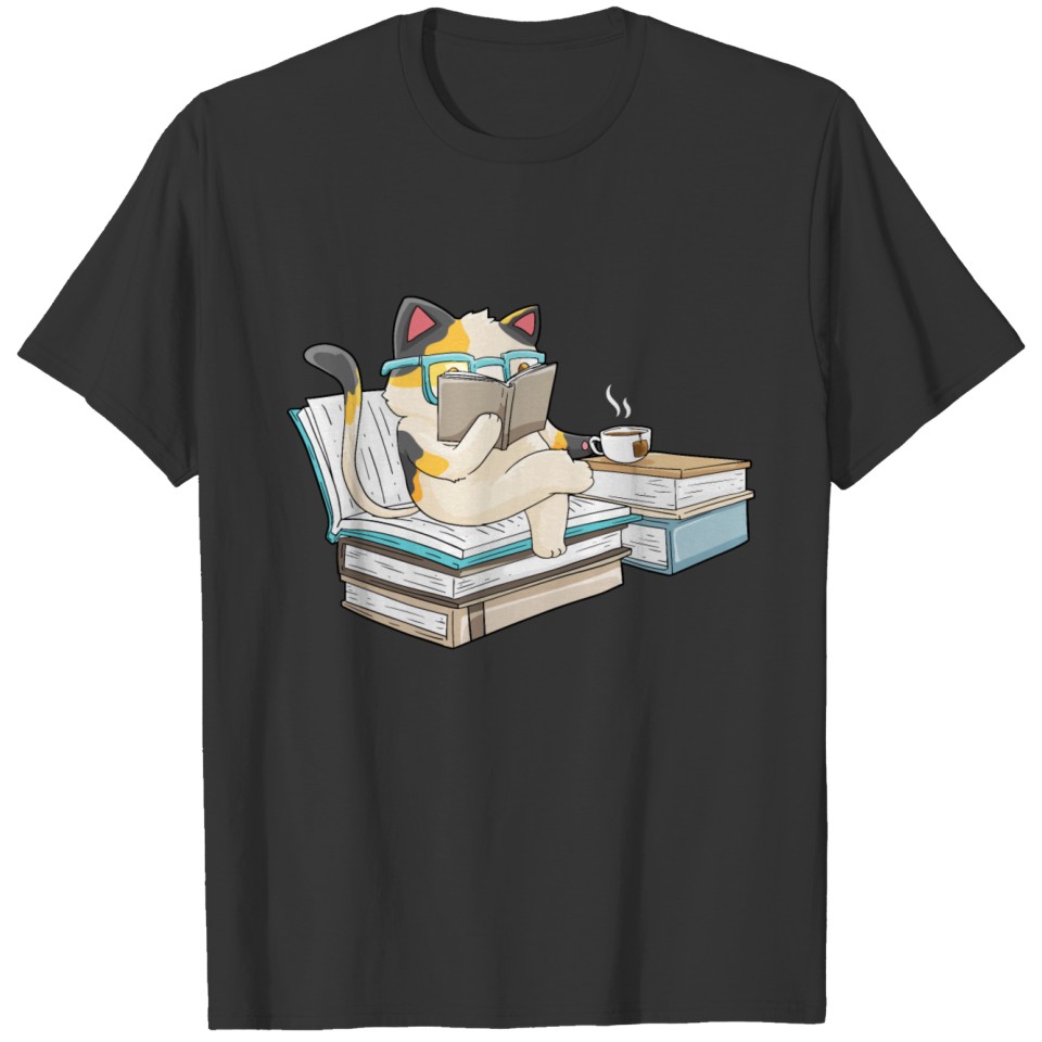 Kawaii Cats Books Tea Gift Idea Cat And Book Lover T-shirt