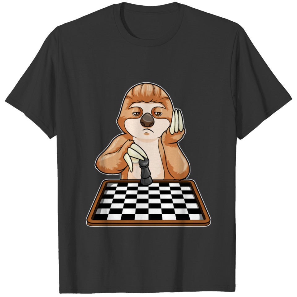 Sloth at Chess with Chess board T-shirt