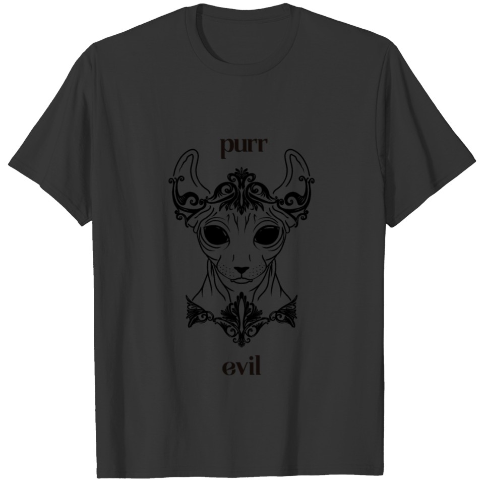 Purr Evil - Hairless Sphynx Cat Skull Skull - Funn T-shirt