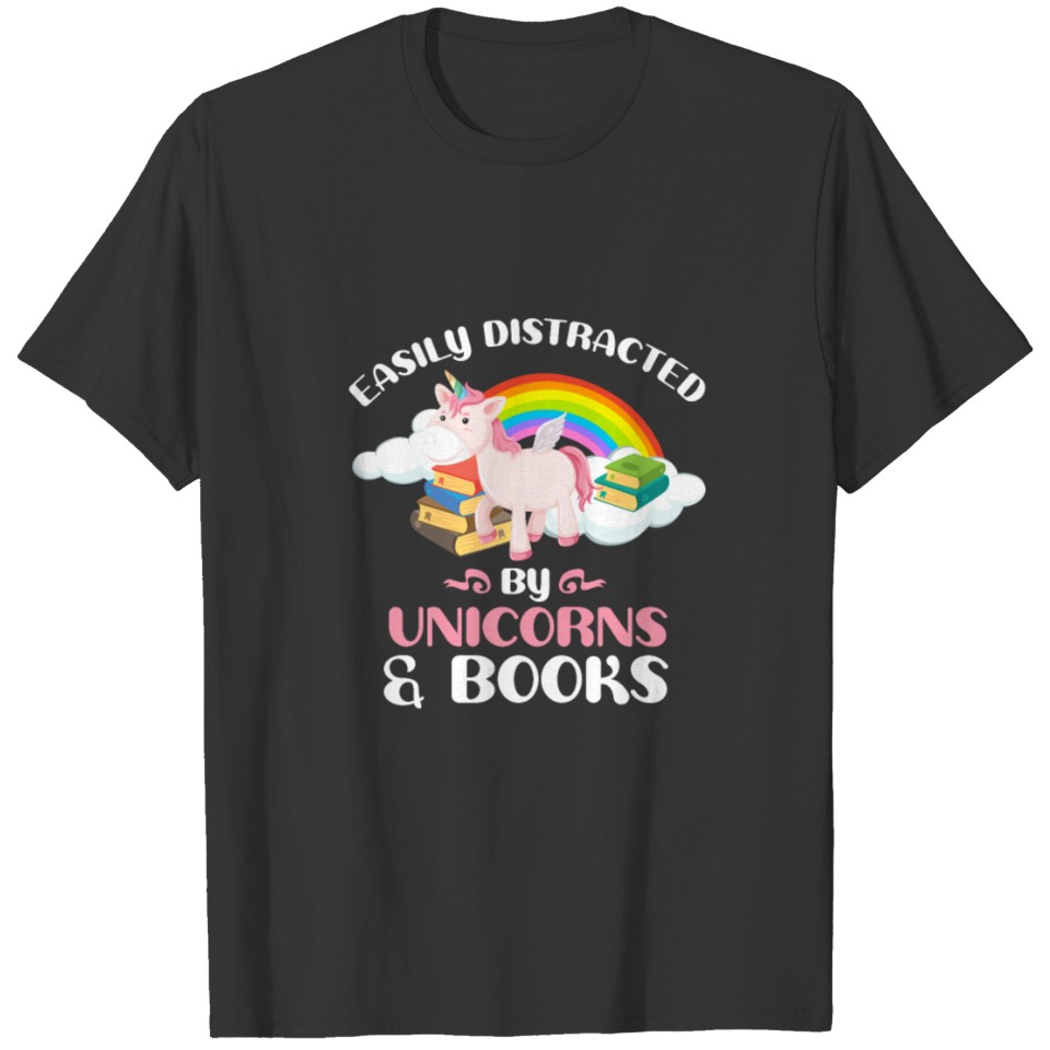 Easily Distracted By Unicorns And Books Bookworm T-shirt