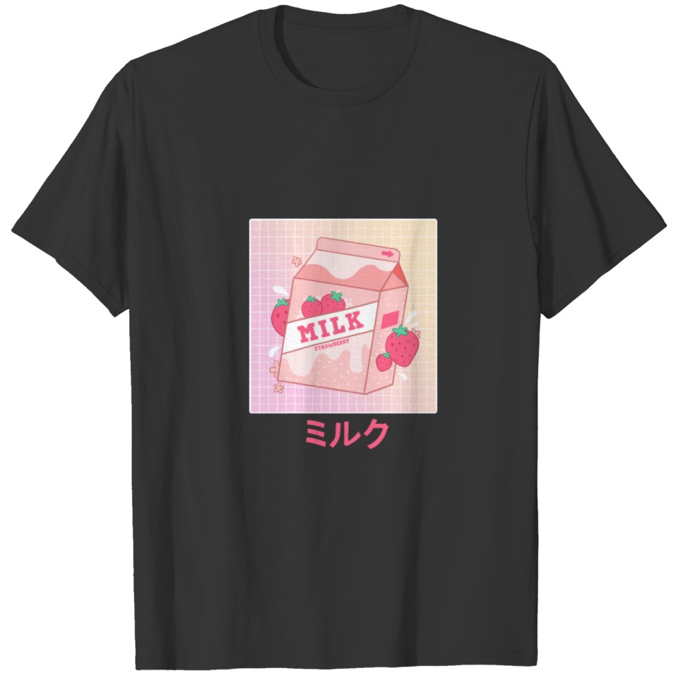 Cute 90s Style Japanese Strawberry Milk Carton T Shirts