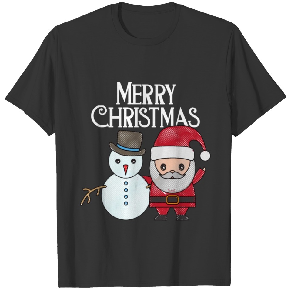 Merry Christmas Party Friends Snowman Santa White T-shirt