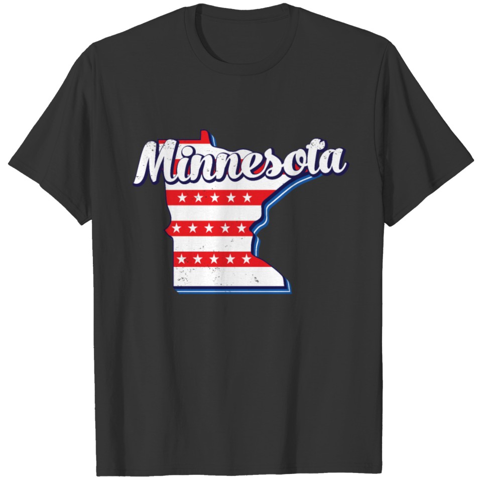 Minnesota Map Outline America 4th Of July USA Flag T-shirt