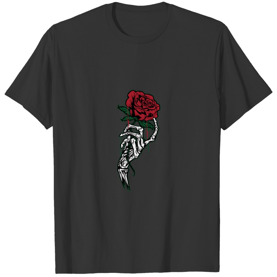 Rose Flower Tattoo White Skeleton Hand Holding A R T Shirts