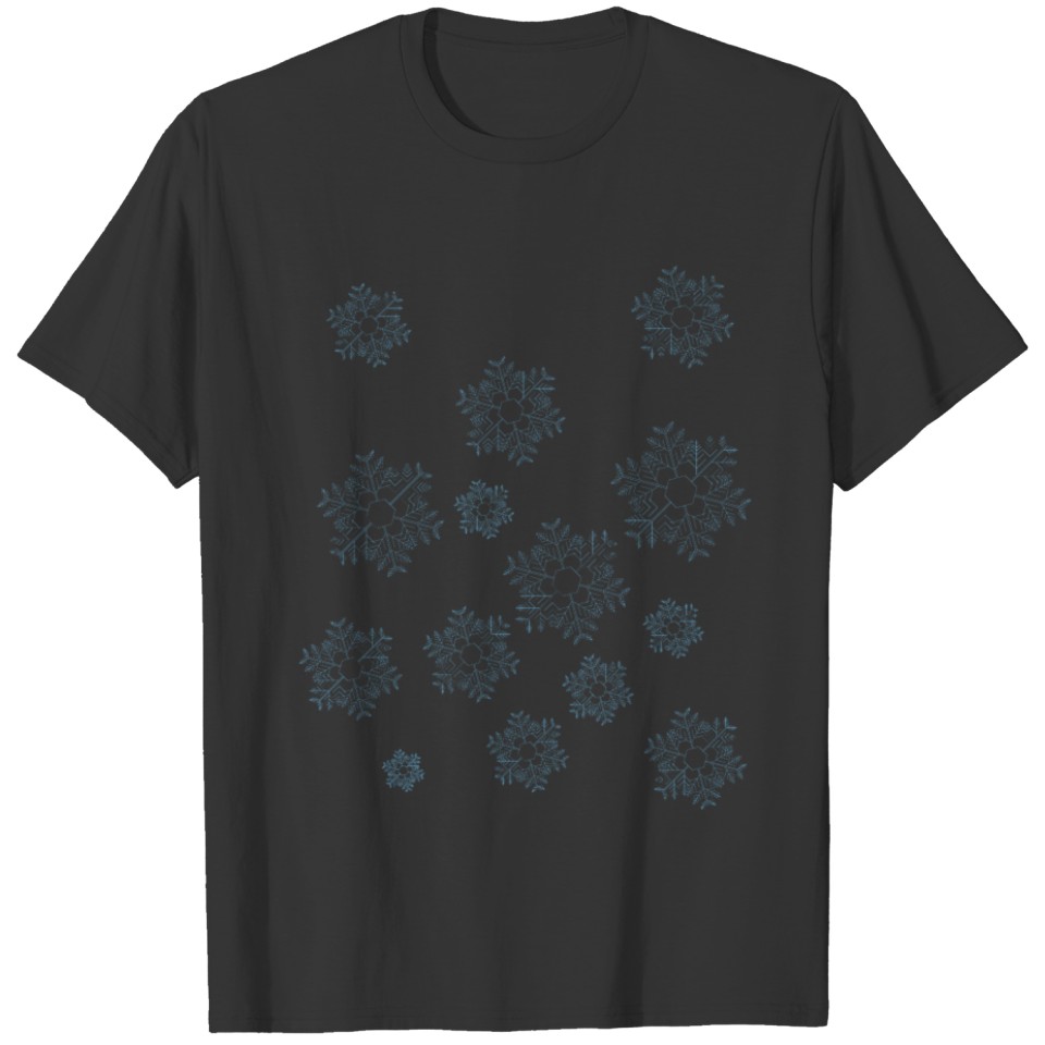 Winter many blue snowflake pattern T-shirt