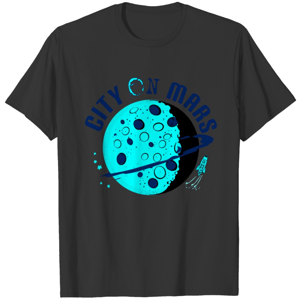 city on mars in turquoise color beautiful modern T-shirt