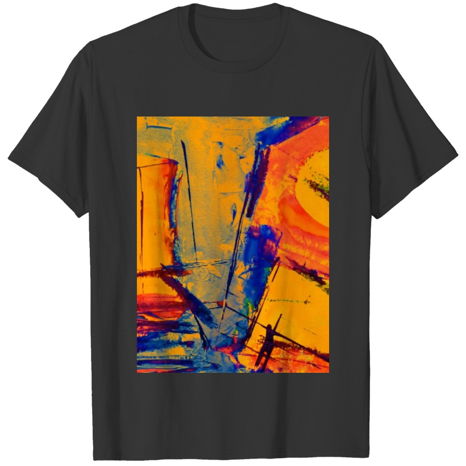Blue Yellow and Red Abstract Painting T Shirts