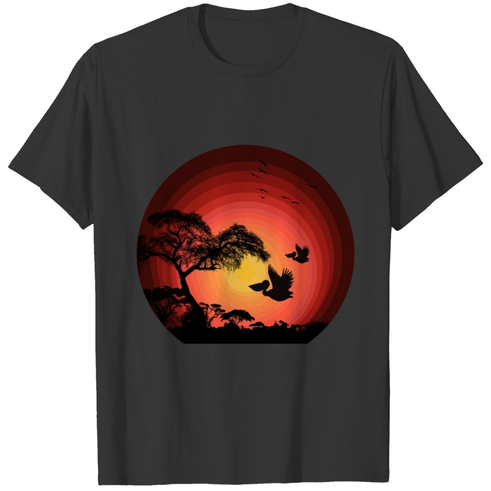 Sunset flying pelicans T-shirt