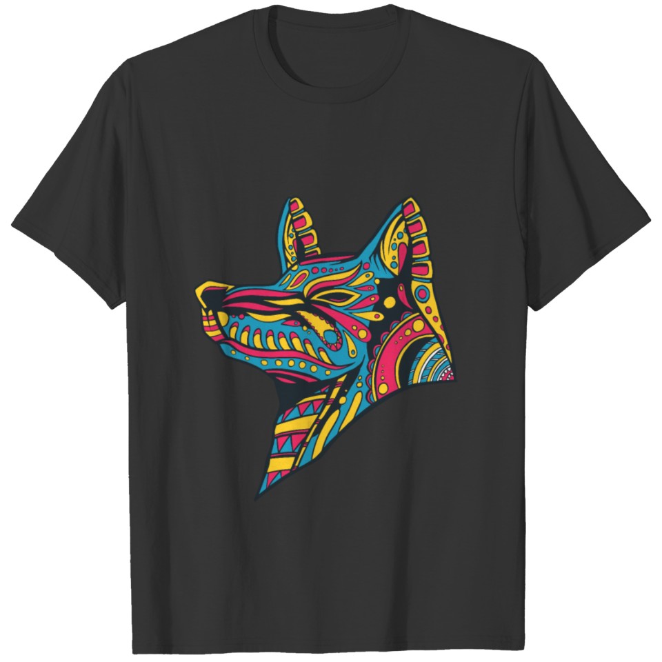 Colorful Huichol Wolf T Shirts