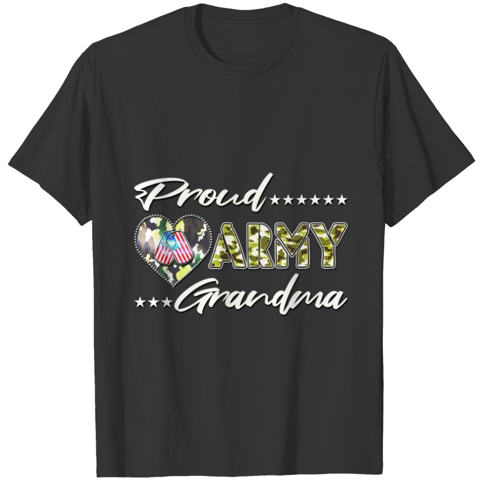 Proud Army Grandma US Flag Dog Tag Military Grandm T Shirts