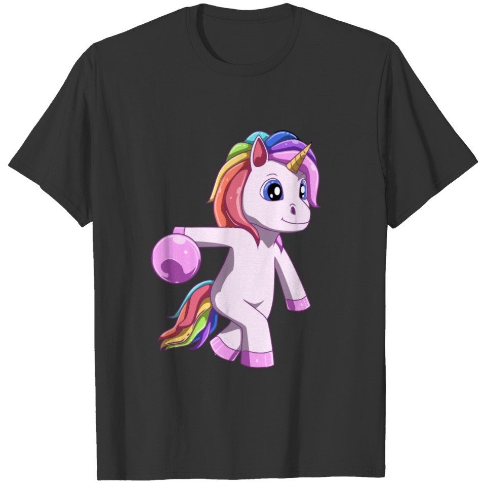 Cute unicorn with bowling ball for a Bowler T Shirts