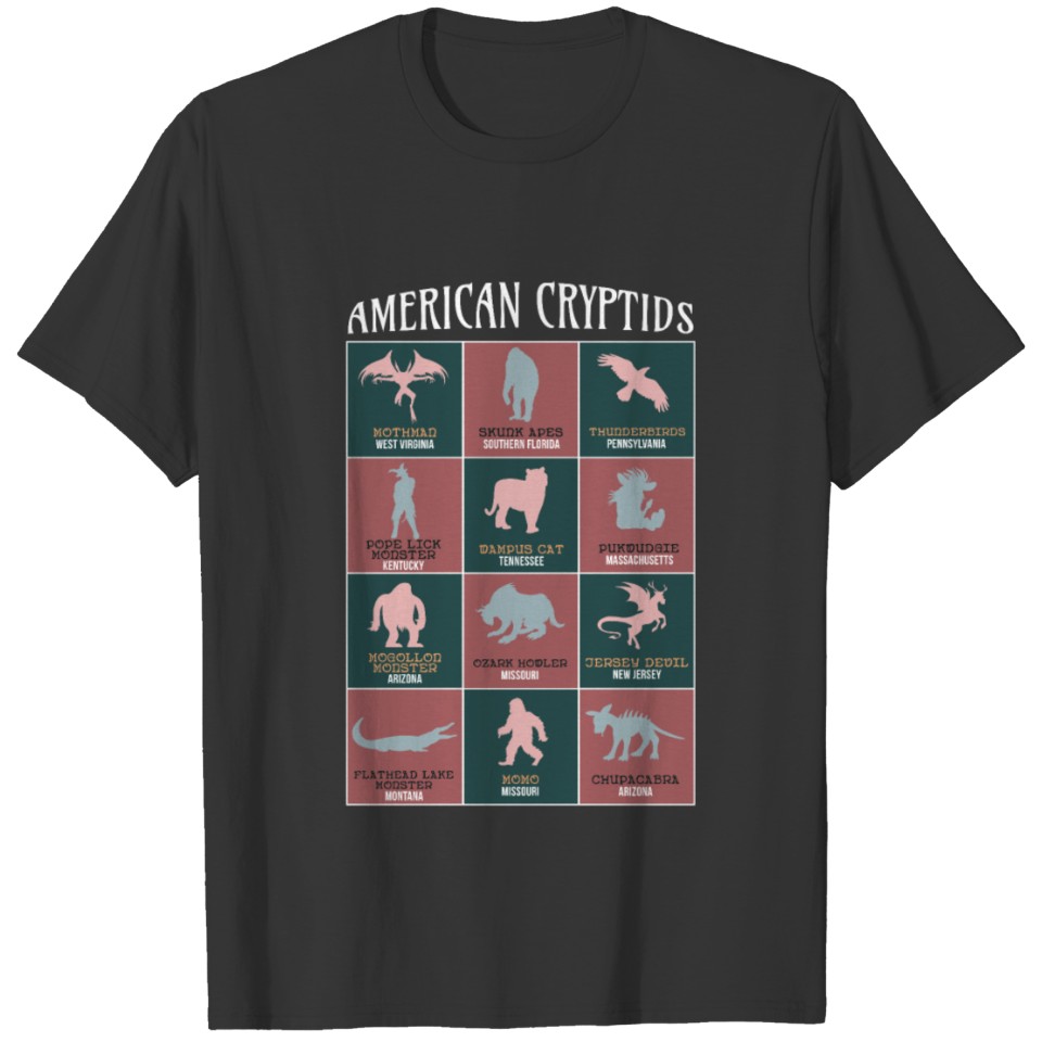Skunk Apes Bigfoot Mothman Folklore Map American T-shirt