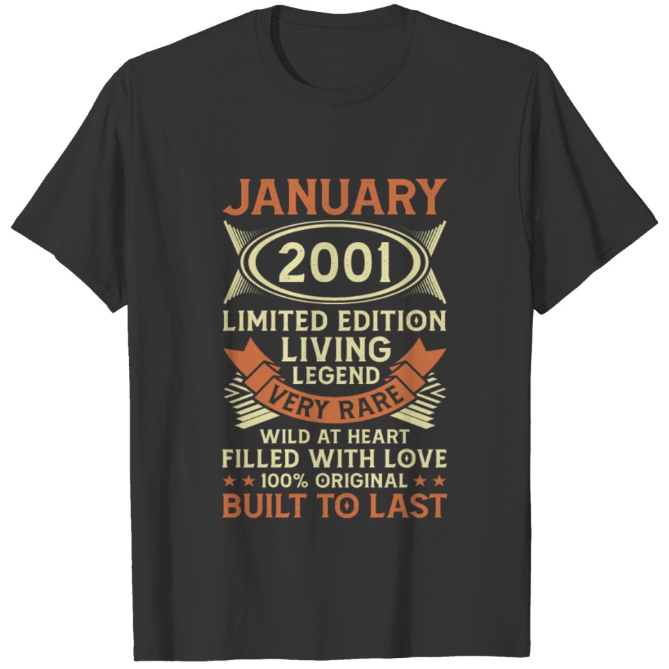 20th birthday present january vintage 2001 20 T-shirt