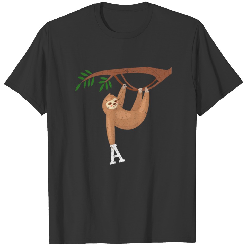 Cute Sloth On Branch With Letter A T-shirt