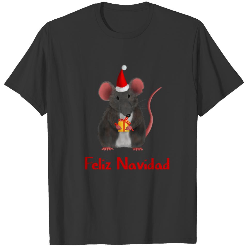 Christmas rat mouse with present - Feliz Navidad T-shirt