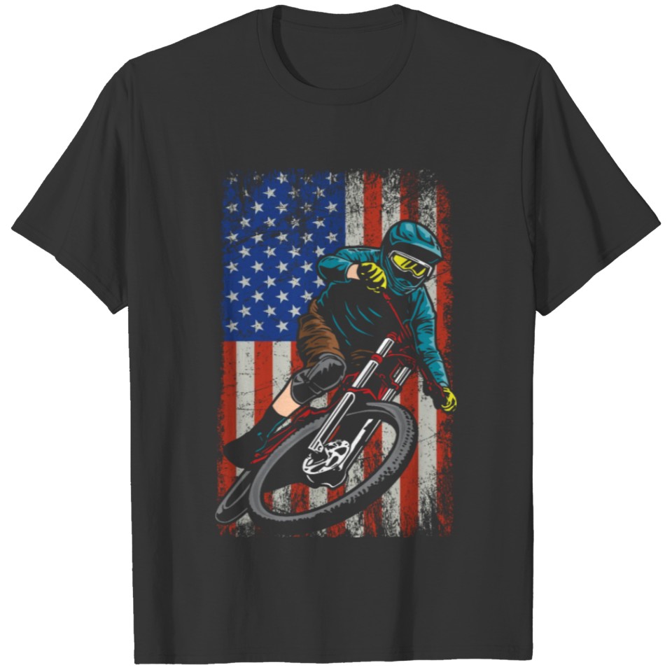 Downhill American Flag Mountain Bike T-shirt
