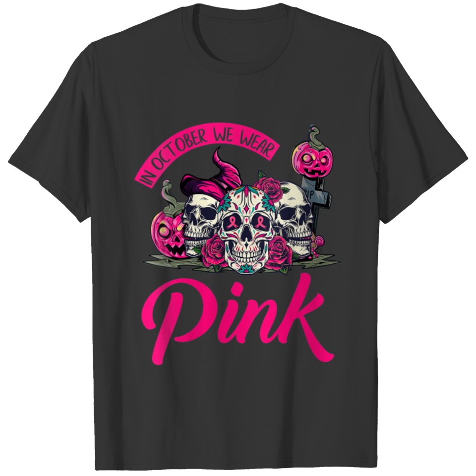 Womens In October We Wear Pink Pumpkin Breast T-shirt