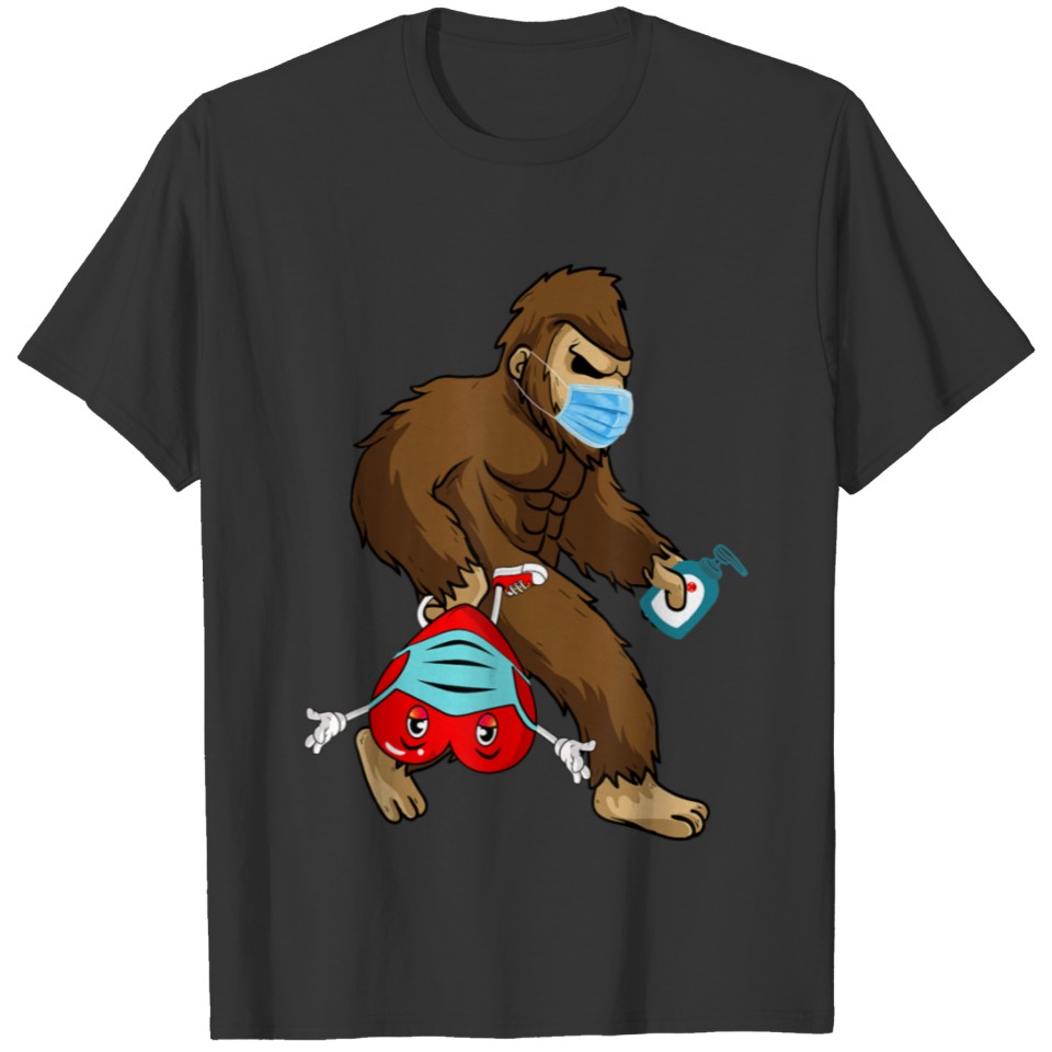 Bigfoot Heart mask Funny Quarantine Valentines Day T-shirt