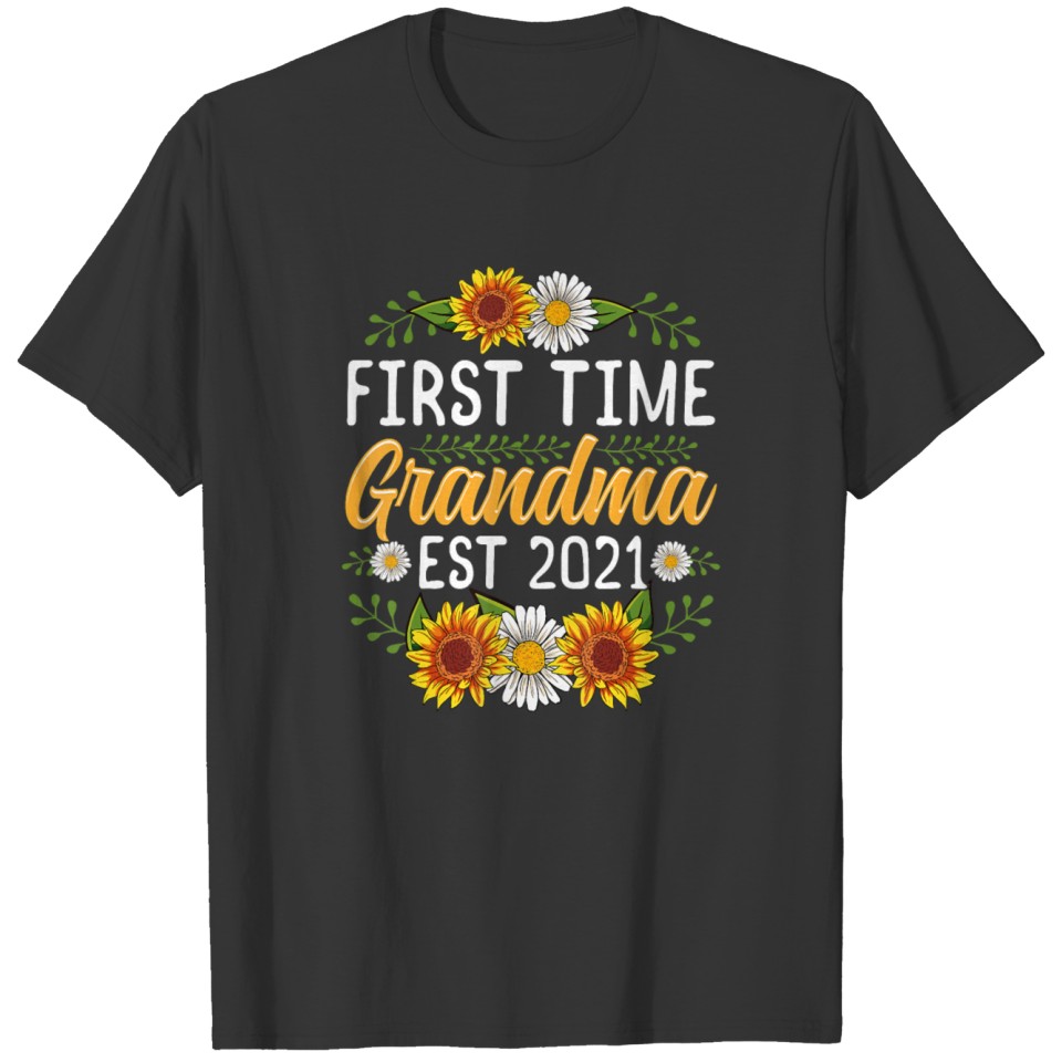 First Time Grandma Est 2021 T Shirts Sunflower Gift