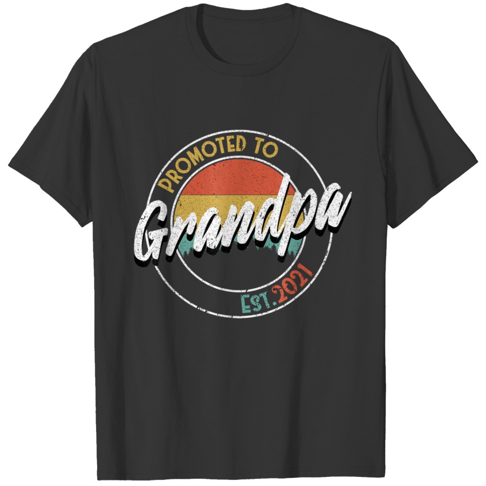 Mens Promoted To Grandpa 2021 Retro New Baby Pop T Shirts